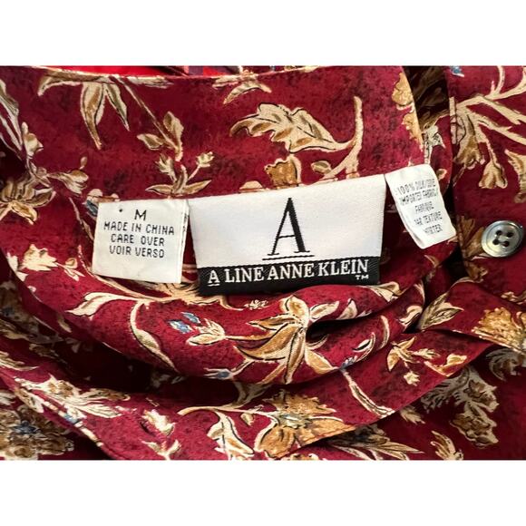 Vintage Anne Klein Maroon Silk Print Long Button Up Top M - Picture 6 of 6
